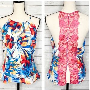 Venus Floral Lace Open Back Halter Tank